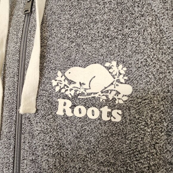 Roots Women’s Cabin Onesie Grey Oat Pepper Size M Zip Front Hooded Jumpsuit Cozy - Picture 5 of 16